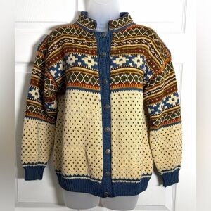 Vintage William Schmidt Oslo Norway Handknitted Cardigan Wool Sweater Medium